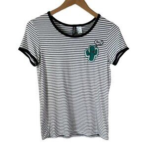 Y2K H&M Women's Cactus Modal Blend Short Sleeve Striped T-Shirt Black Size Small